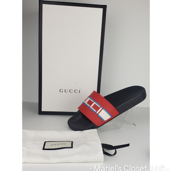 Authentic Gucci Rubber Stripe 6 Poppy Azur Ecru with Box and Dustbag #3110M - Picture 1 of 7